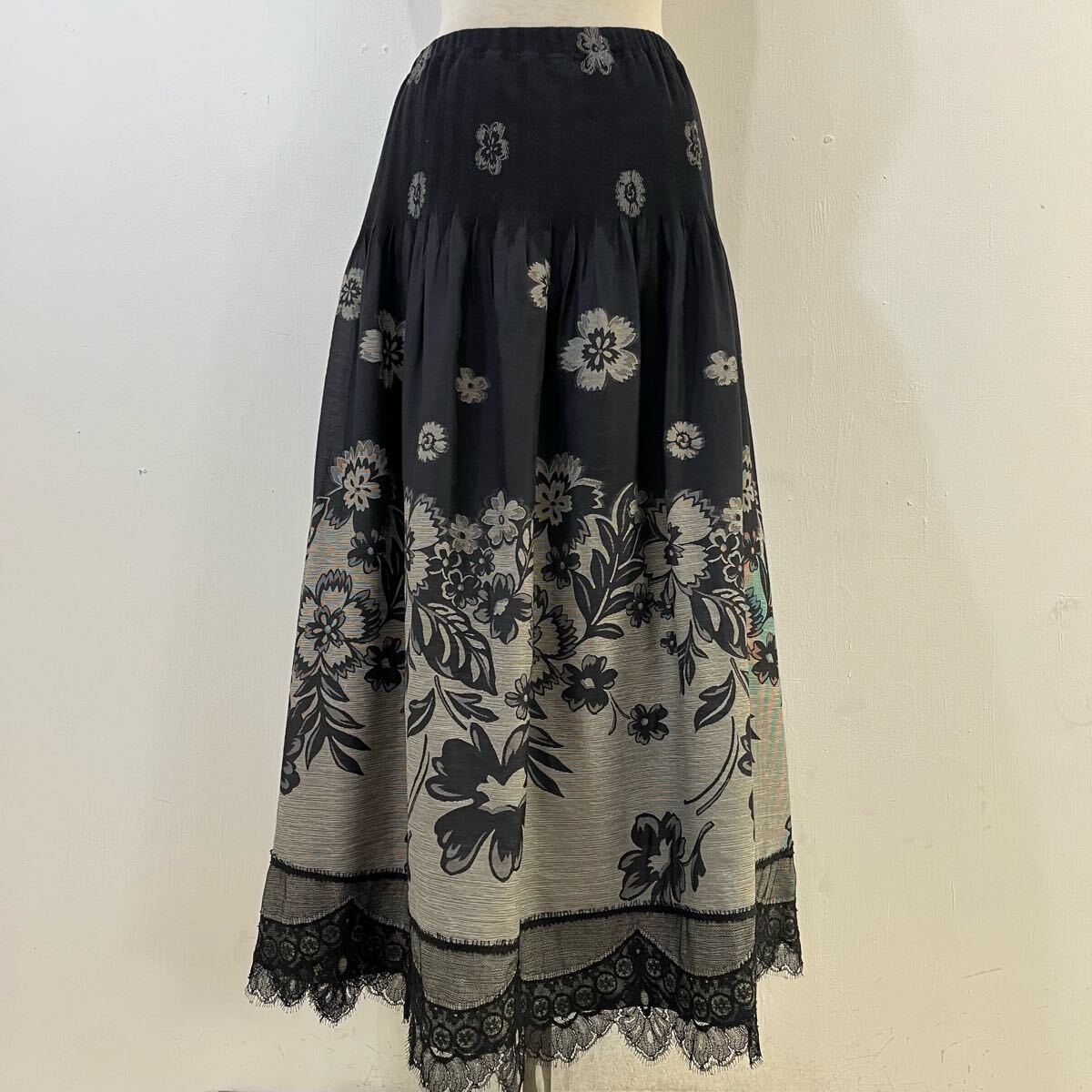 alba rossa ロングスカート ジャカード織り 花柄 レース ウエストゴム アルバロッサ インポートロッサ 希少【レターパックプラス郵送可】G拍卖