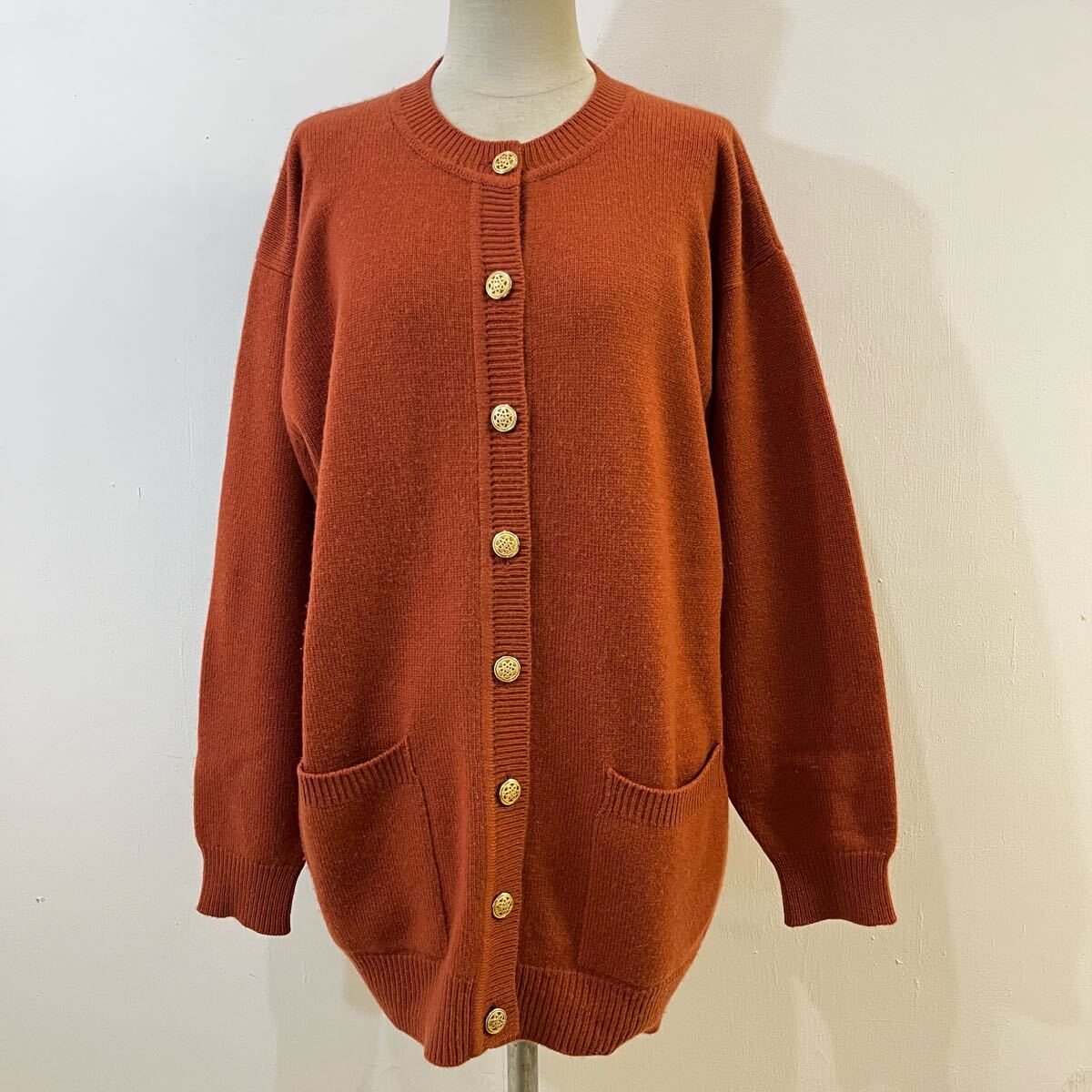 VINTAGE Ramuz 極上 カシミヤカーディガン カシミヤニット ニットカーディガン ノーカラー 金ボタン ラミューズ【送料一律/同梱可能】K拍卖