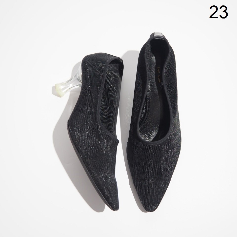P3654P ▼THE ROW ザロウ▼ Sock Pump in Nylon クリアヒール ストレッチ メッシュパンプス ブラック 36/23cm シューズ 黒 rb mks拍卖