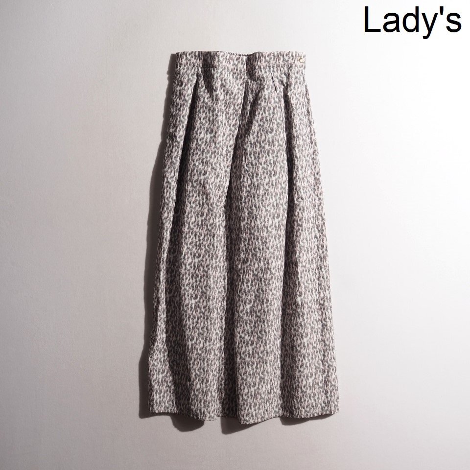 R0295h2 ●Drawer ドゥロワー● 24SS レオパードプリント タックフレアスカート ホワイト 36 / 6524-299-1805 リネン 春夏 rb mks拍卖