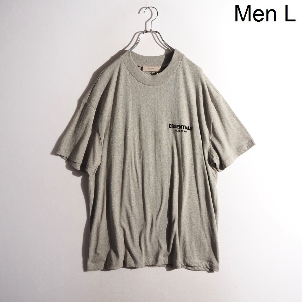 P4918P ▼FEAR OF GOD ESSENTIALS フィアオブゴッド▼ Both Sides Logo T-Shirt フロッキーロゴ Tシャツ グレー L / 125BT212063F 半袖 rb拍卖