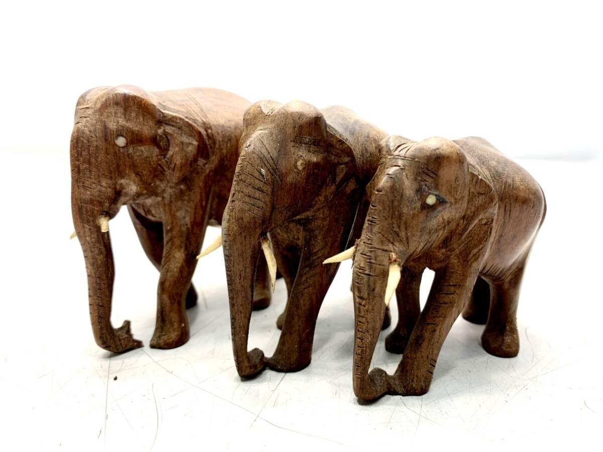 置物 ゾウ 3体セット 木彫り インド 像 インテリア オブジェ ヴィンテージ アンティーク レトロ A9304A99拍卖