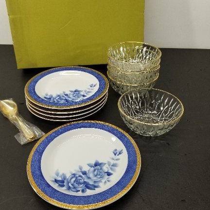 食器 皿 マリンローズ デザートセット FORTUNE WORLD 皿 ガラス碗 5組セット A9312A08拍卖