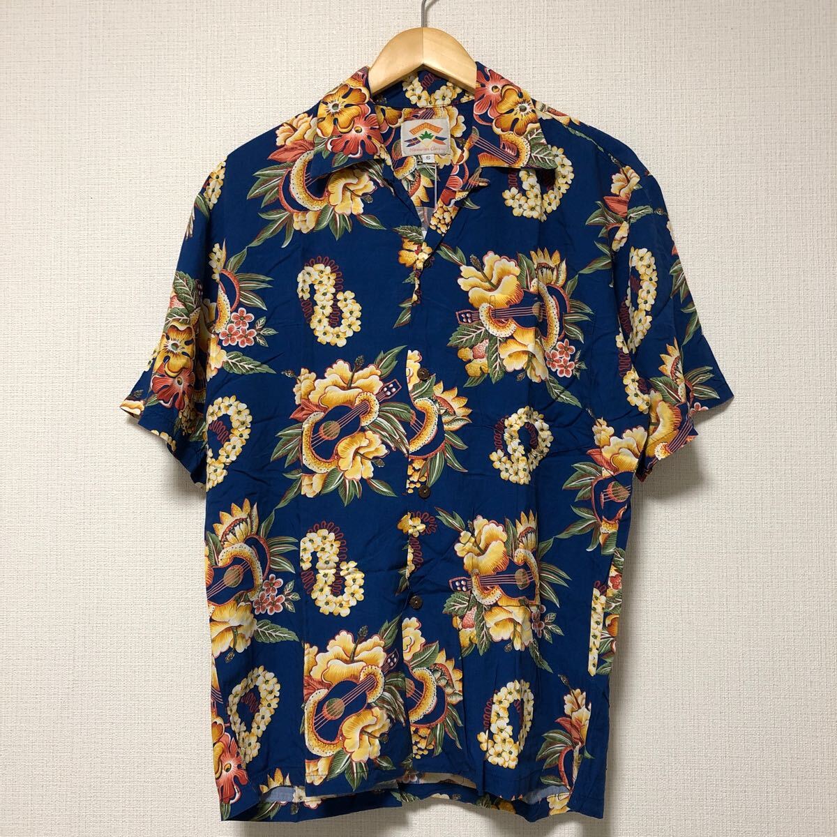 (k) Pineapple juice レーヨン アロハシャツ 半袖 メンズ サイズS USA製 ブルー 青 拍卖