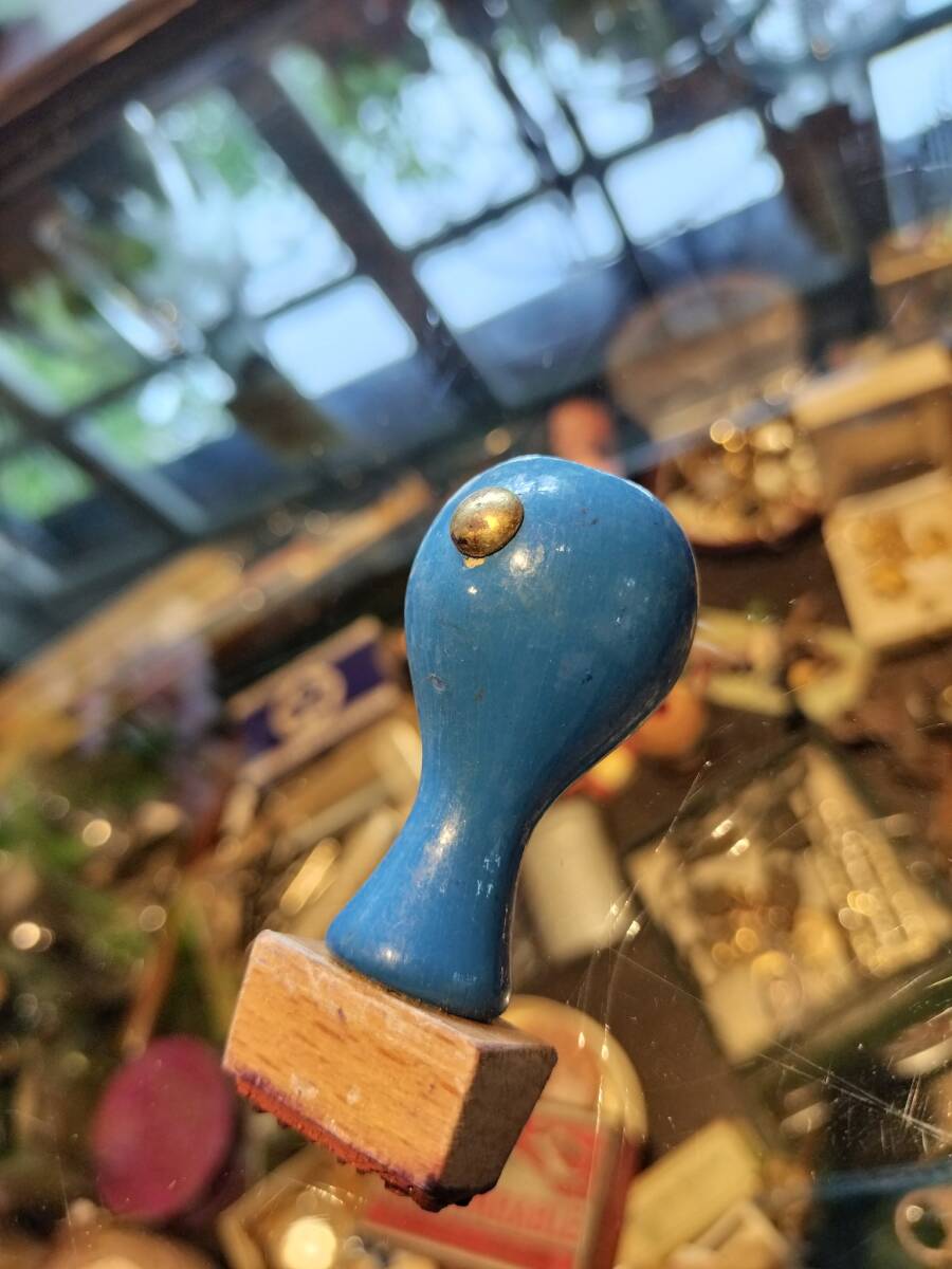 フランス アンティーク 水色 持ち手付き オフィス スタンプ 木材 ハンコ! 拍卖