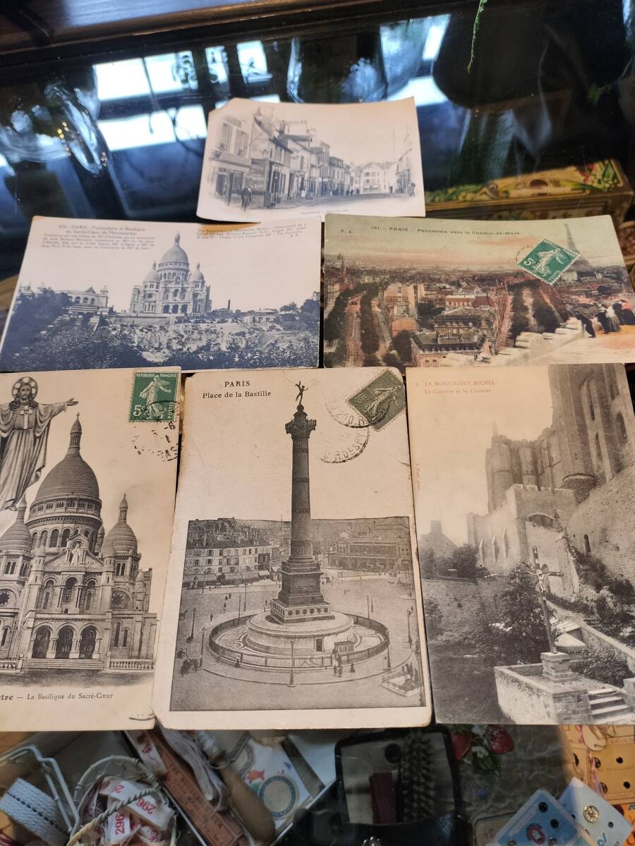 フランス アンティーク Paris,Montmartre,La Bastille,Mont Saint Michel など6枚セットのポストカード!拍卖