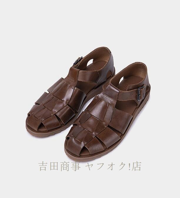 ★新品本革 グルカサンダル メンズ 牛革 レザーサンダル 編み込み 職人手作り ビジネスシューズ 革靴 紳士靴 ビーチ ブラウン 25.5cm拍卖