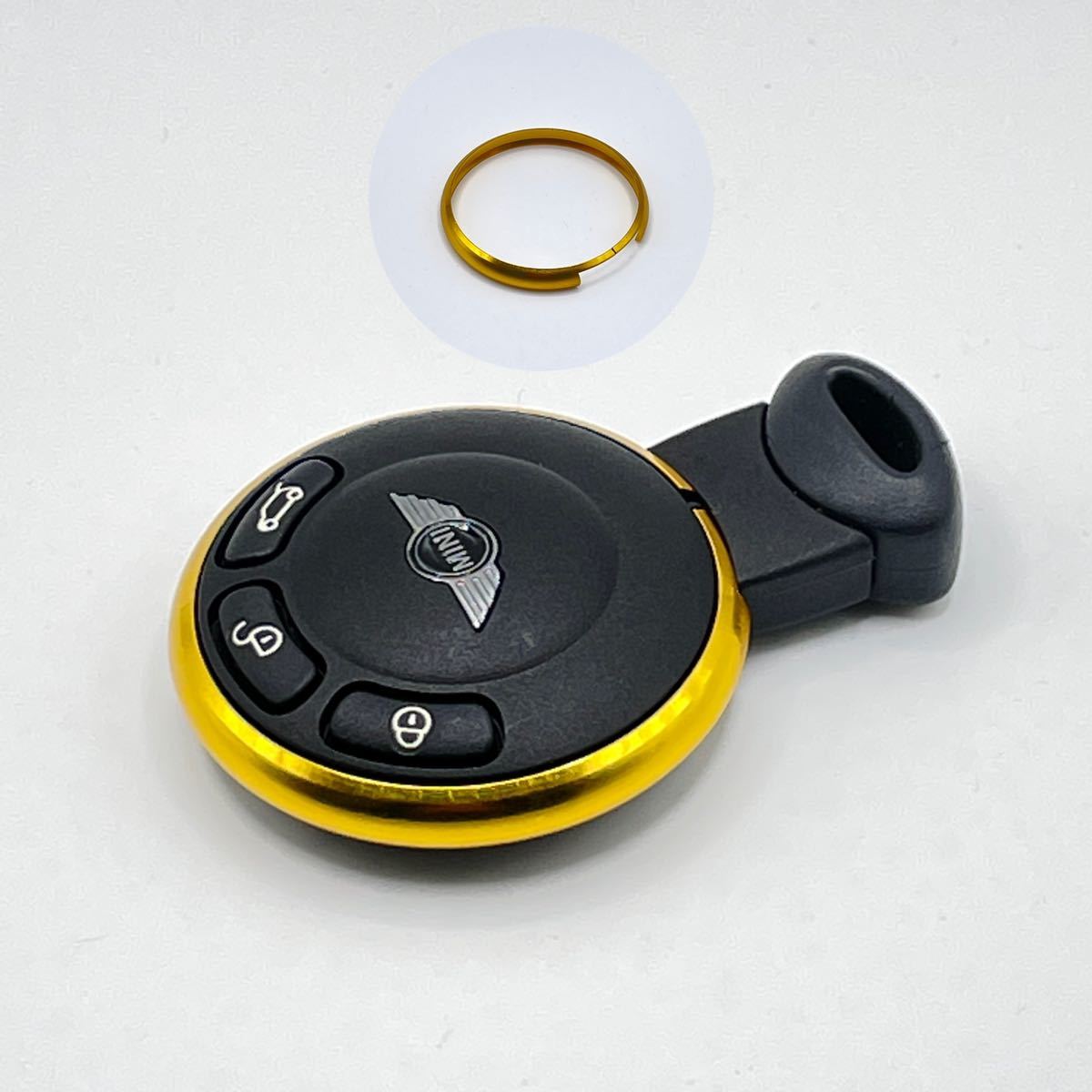 ゴールド☆r56系ミニクーパーminiスマートキー用キーカバーキーリング☆R56 R55 R60 R61 ykshopk拍卖