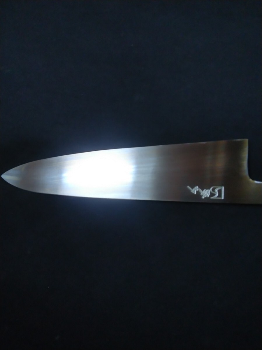 城山刃物製作所(堺業務用刃物メーカー直売)八寸五分 超幅広和牛刀(両刃)超鋼スーパー本焼き 木戸仕上げ 城山刻印入り 黒檀水牛柄 拍卖