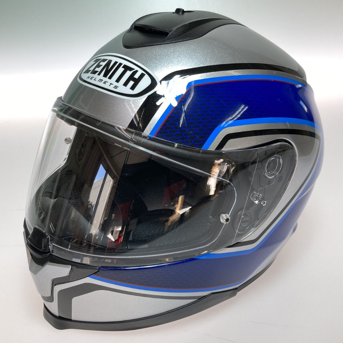 ◎◎ ZENITH ゼニス バイクヘルメット フルフェイス サンバイザーモデル YF-9 サイズL スポーツストライプ ブルー やや傷や汚れあり拍卖