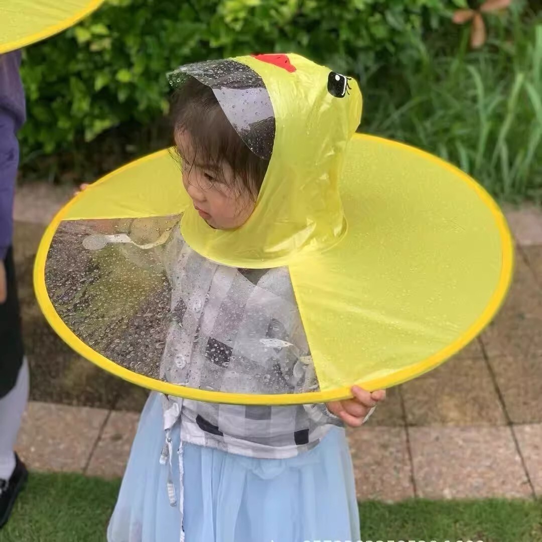 キッズ ポンチョ あひるの帽子 幼稚園 雨の日 ハンズフリー アヒル アウトドア拍卖