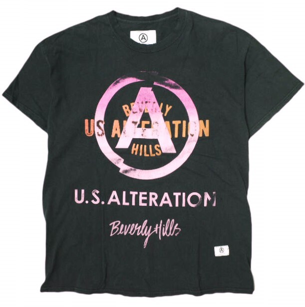 U.S.ALTERATION ユーエスオルタレーション LIMITED TEE WITH PRINT LHP限定 ヴィンテージ加工プリントTシャツ XL BLACK 半袖 MADE IN USA拍卖