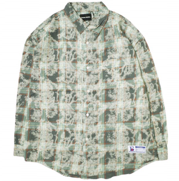 新品 Danke Schon ダンケシェーン 25SS WEB&DEPOT限定 BLEACH CHECK LONG SHIRT ブリーチチェックロングスリーブシャツ UNS25084 グリーン拍卖