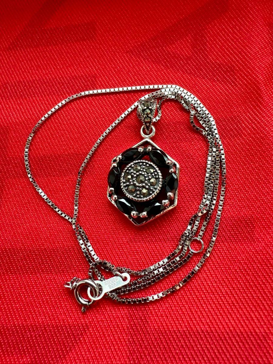 33.美しい製品*オニキス マーカサイト マルカジット 925 刻印 ペンダント トップ ヘキサゴン デザイン シルバー チャーム ヘッド拍卖