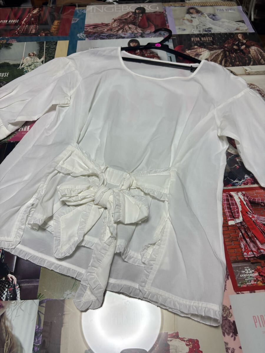 IB 数回着美品 リボンブラウス フリー 白系/インゲボルグ ピンクハウス カネコイサオ ワンダフルワールド拍卖