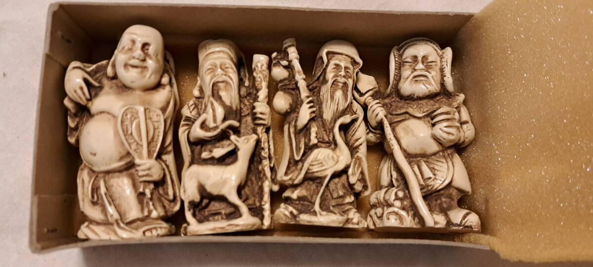 ★アンティーク★中国工芸品4体★布袋/寿老人/福禄寿/毘沙門天★縁起物/レトロ/置物★拍卖