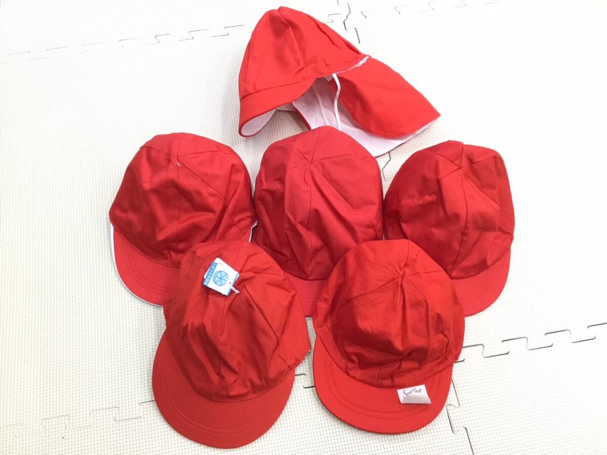 (O)S1136 新品【赤白帽子】男子 スクール スポーツウェア サイズ L(程度含む) 6個/赤白帽/体操帽子/体育/男子小学生/男子児童/小学校拍卖