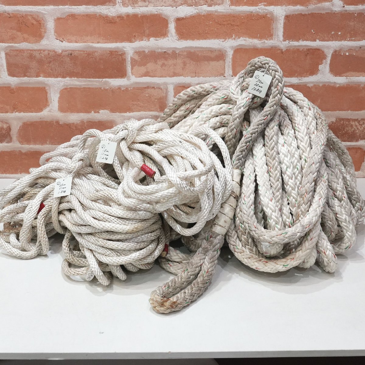 6608 中古 アンカーロープ 3本まとめ (約)太さ20mm 11mm 合計76m 総重量13.8kg 縄 トラックロープ ケーブル ライン 船 ボート用品拍卖