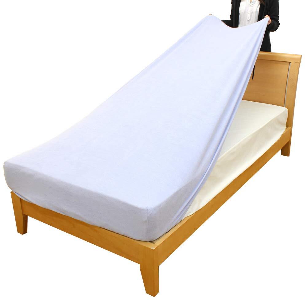 メリーナイト シーツ のびのびぴったり パイルシーツ ブルー セミダブル~ダブル共通サイズ マットレス・敷ふとん兼用タイプ ストレッチ素材拍卖