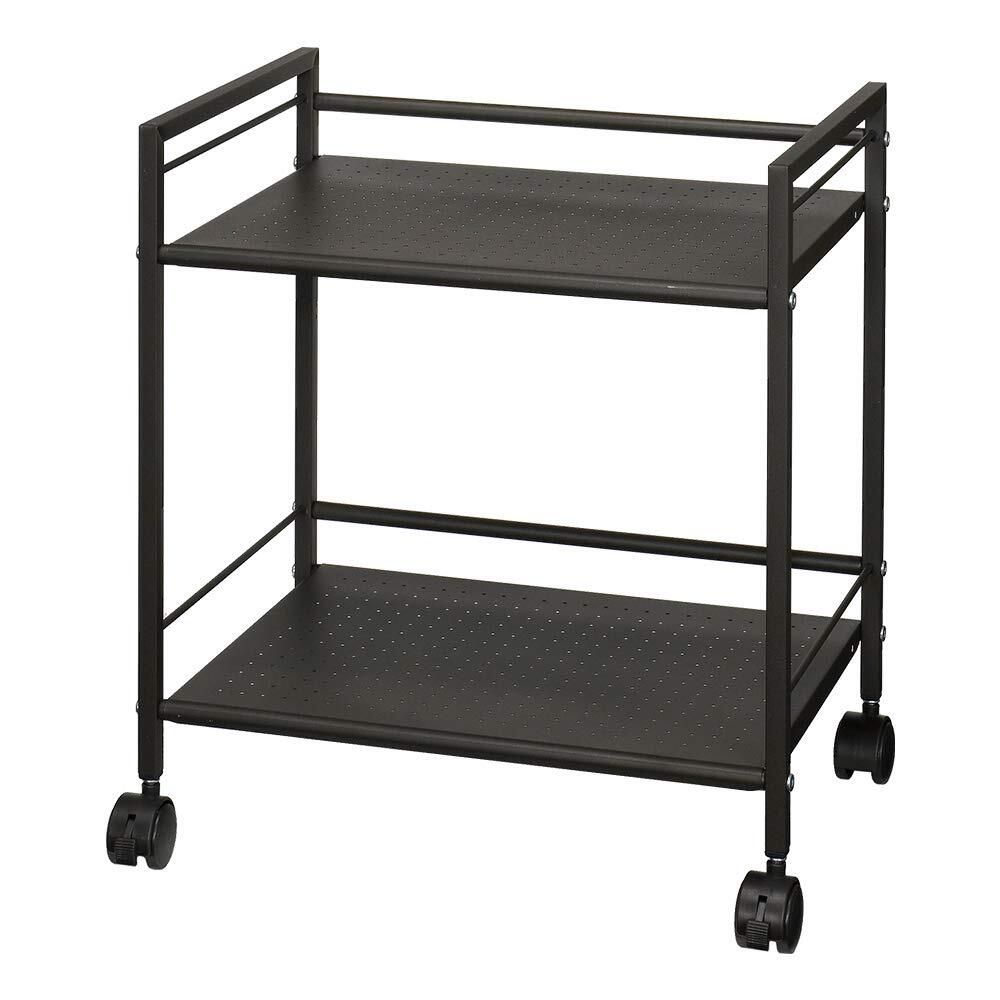 ドウシシャ パンチングラック 2段 キャスター付き 収納ワゴン ブラウン ストッパー 取っ手付き 全体耐荷重12kg 幅43×奥行29.5×高さ拍卖