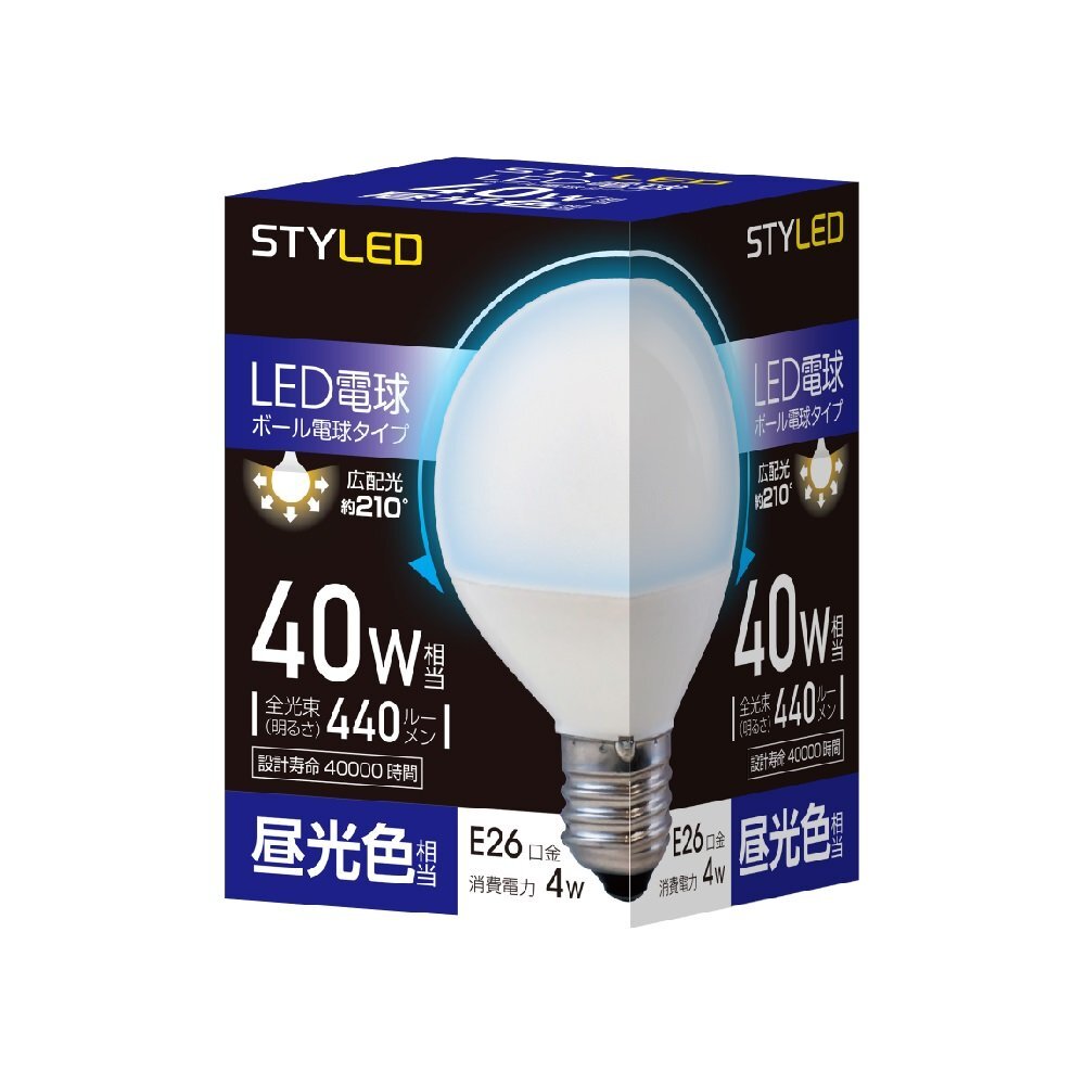スタイルド LED電球 一般電球・ボール電球形 口金直径26mm 40W形相当 昼光色相当(4W・440ルーメン) G70(70mm径) SDG拍卖