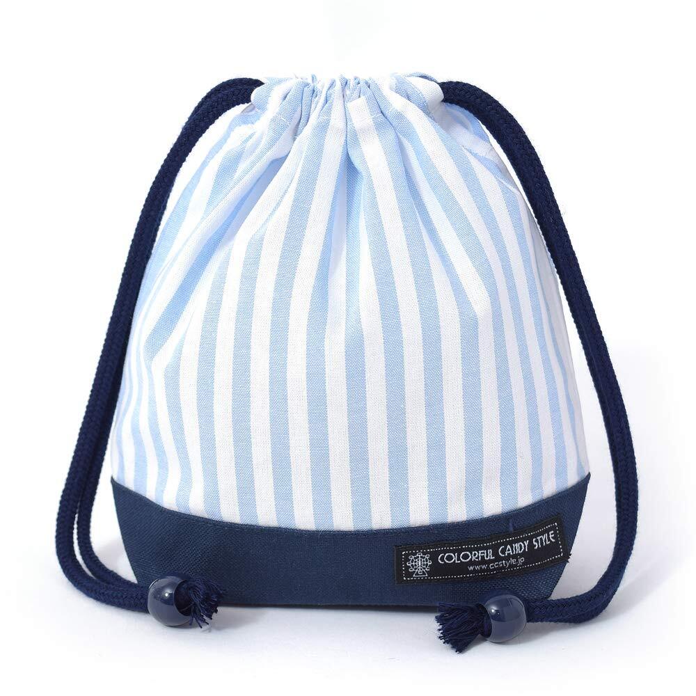 COLORFUL CANDY STYLE 巾着・小 コップ袋 コップ入れ ベーシックストライプ・水色 N3501500拍卖