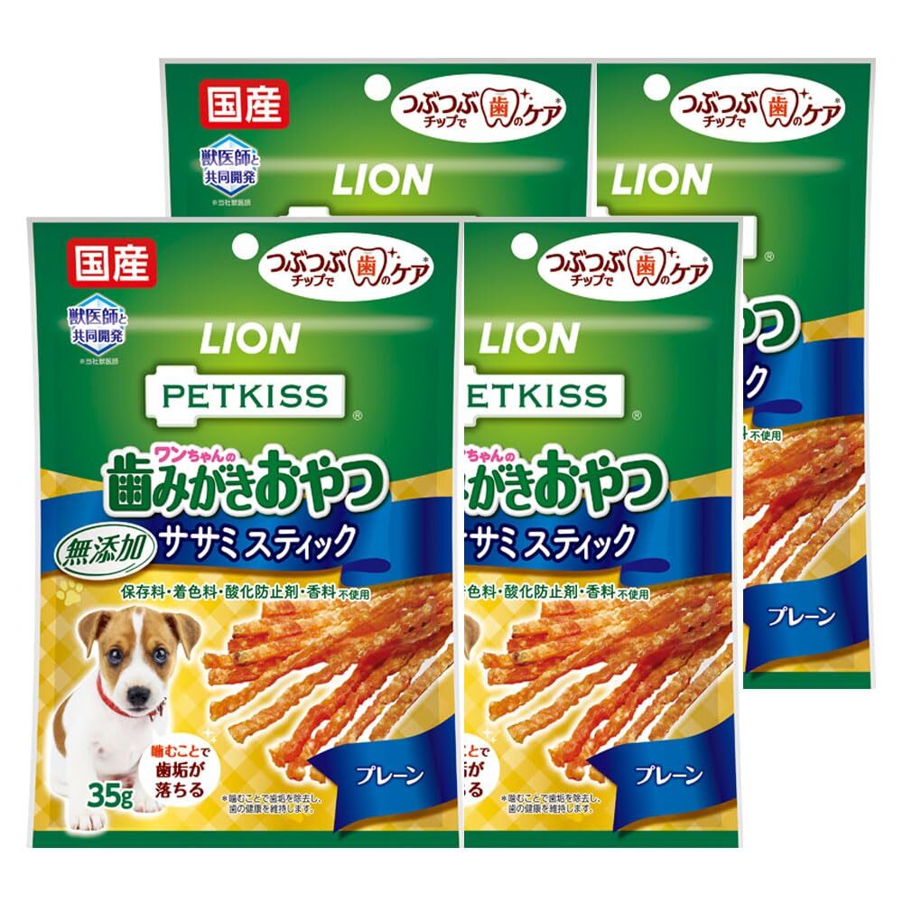 ペットキッス (PETKISS) ワンちゃんの歯みがきおやつ 無添加ササミスティック プレーン 4個パック 35グラム (x 4) (まとめ買い拍卖