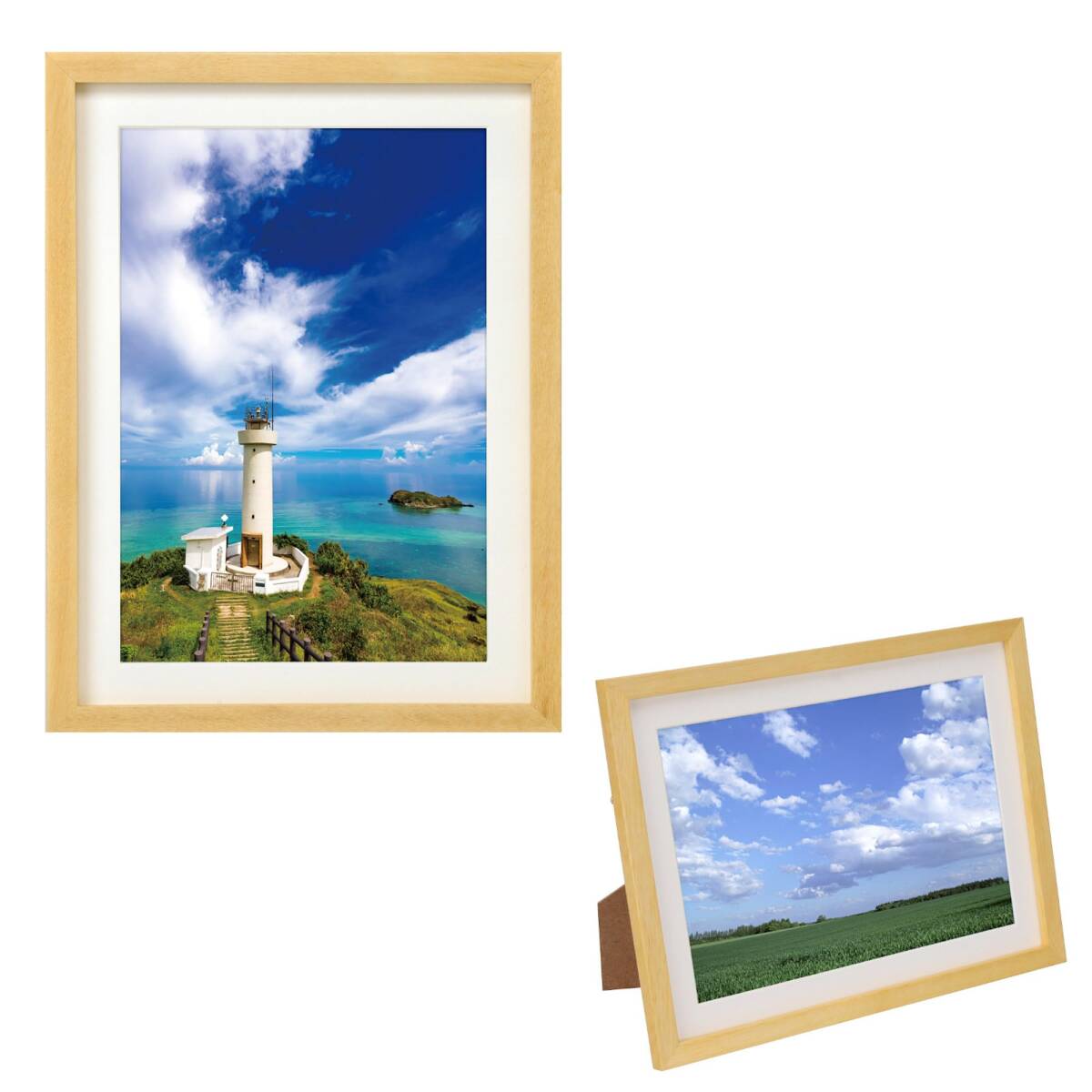 HAKUBA 木製額縁 MM-01 A4サイズ ナチュラル スタンド付き フォトフレーム ガラス板 吊り紐付 タテヨコ対応 Vカットマット AM拍卖