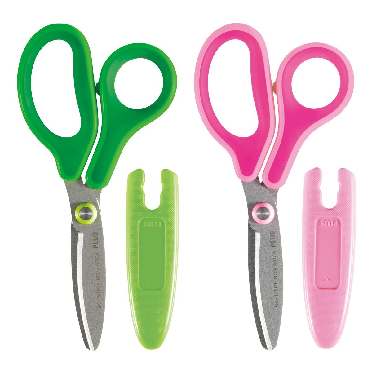 プラス はさみ フィットカットカーブ Jr ジュニア こども用 フッ素コート 粘着テープ のり ベタつかない 緑&ピンクセット 34672+34拍卖