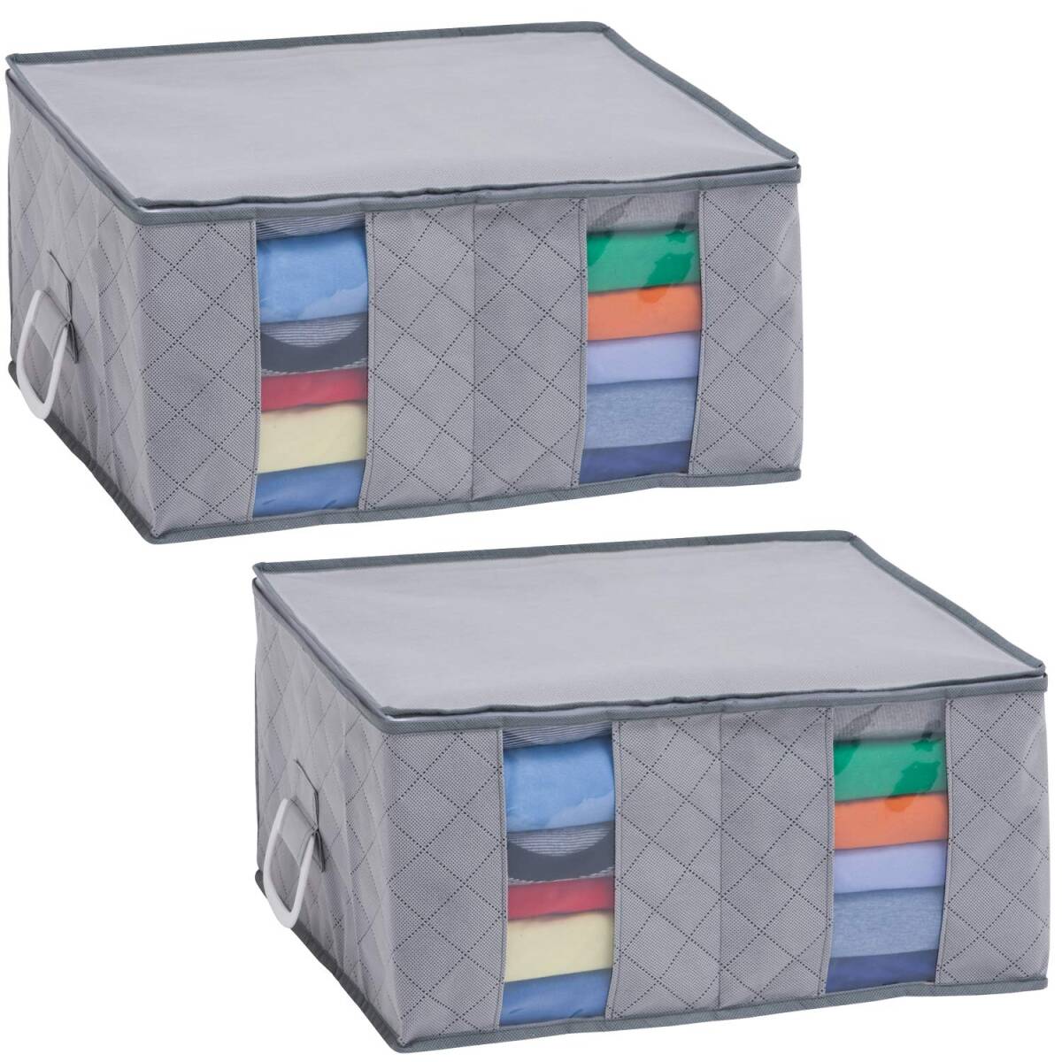 アストロ 持ち手付き 収納袋 衣類用 グレー 2枚組 不織布 仕切り付き 収納ケース 衣装ケース 収納ボックス ソフトケース 衣装ケース 折りた拍卖