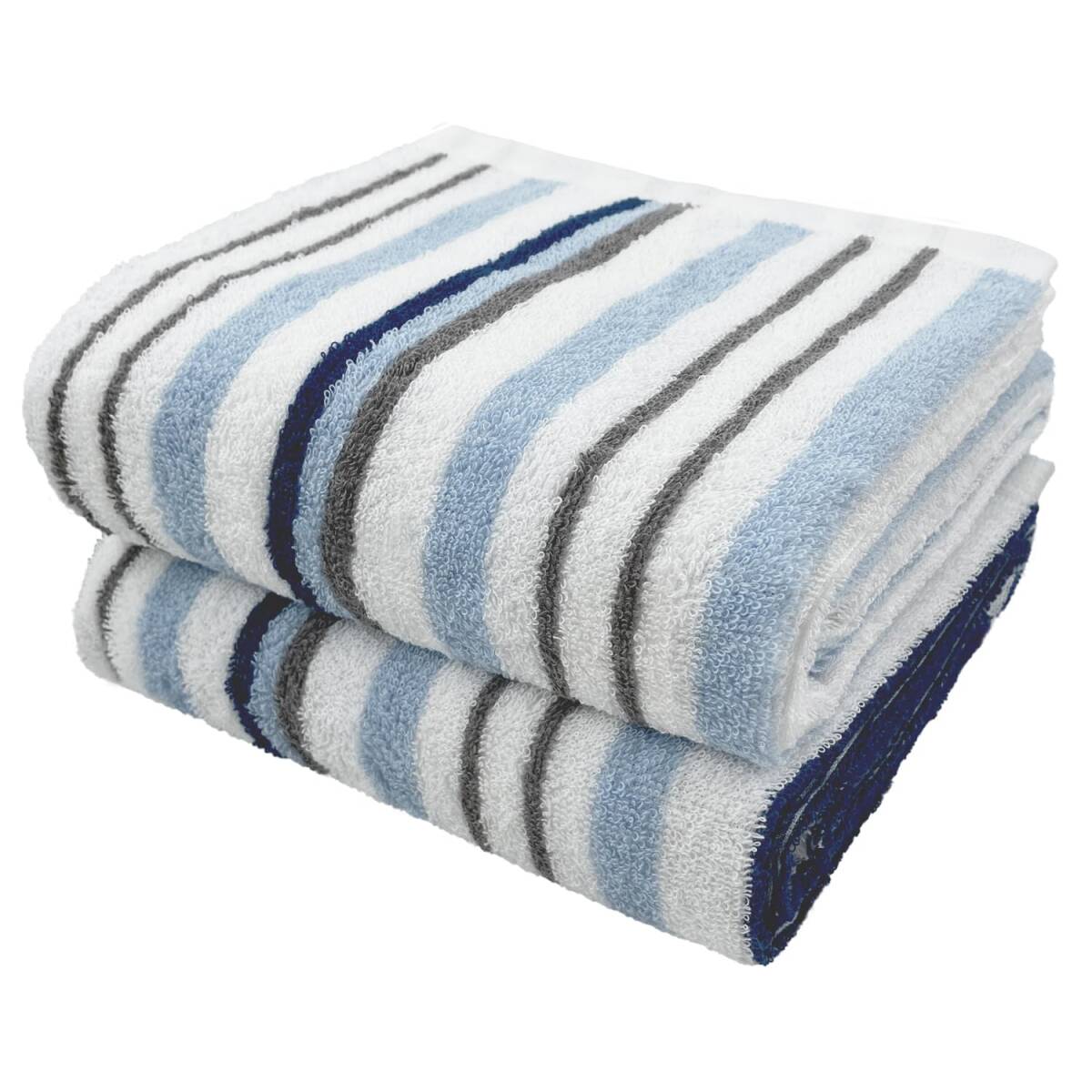 リピートサイン(:re) デイリータオル【しっかり】 ストライプ バスタオル ブルー 2枚 綿100% 60×120cm 普段使い用 タオルケッ拍卖