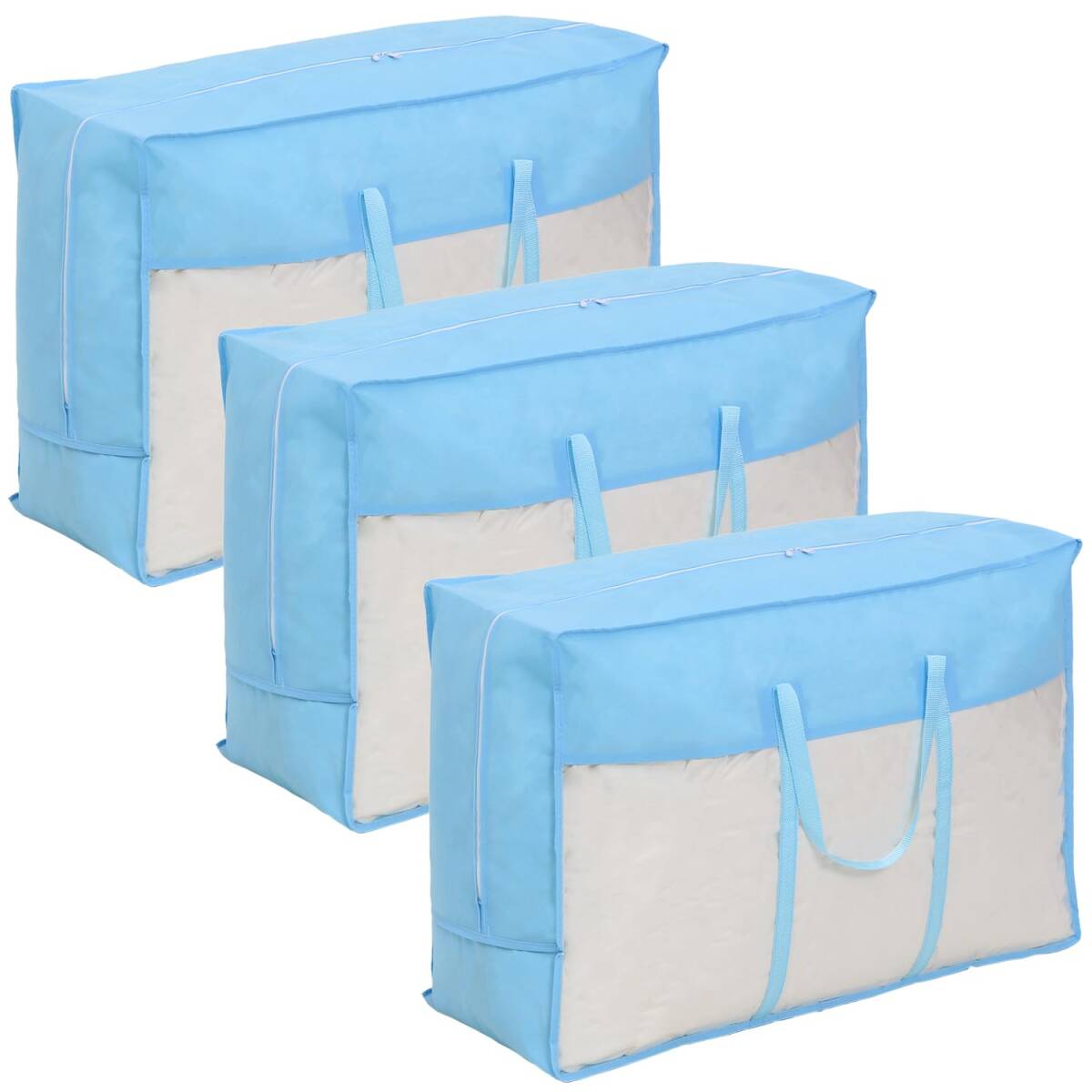 アストロ 羽毛布団 収納袋 3枚 シングル・ダブル兼用 ブルー 不織布 持ち手付き 縦型 102-15拍卖