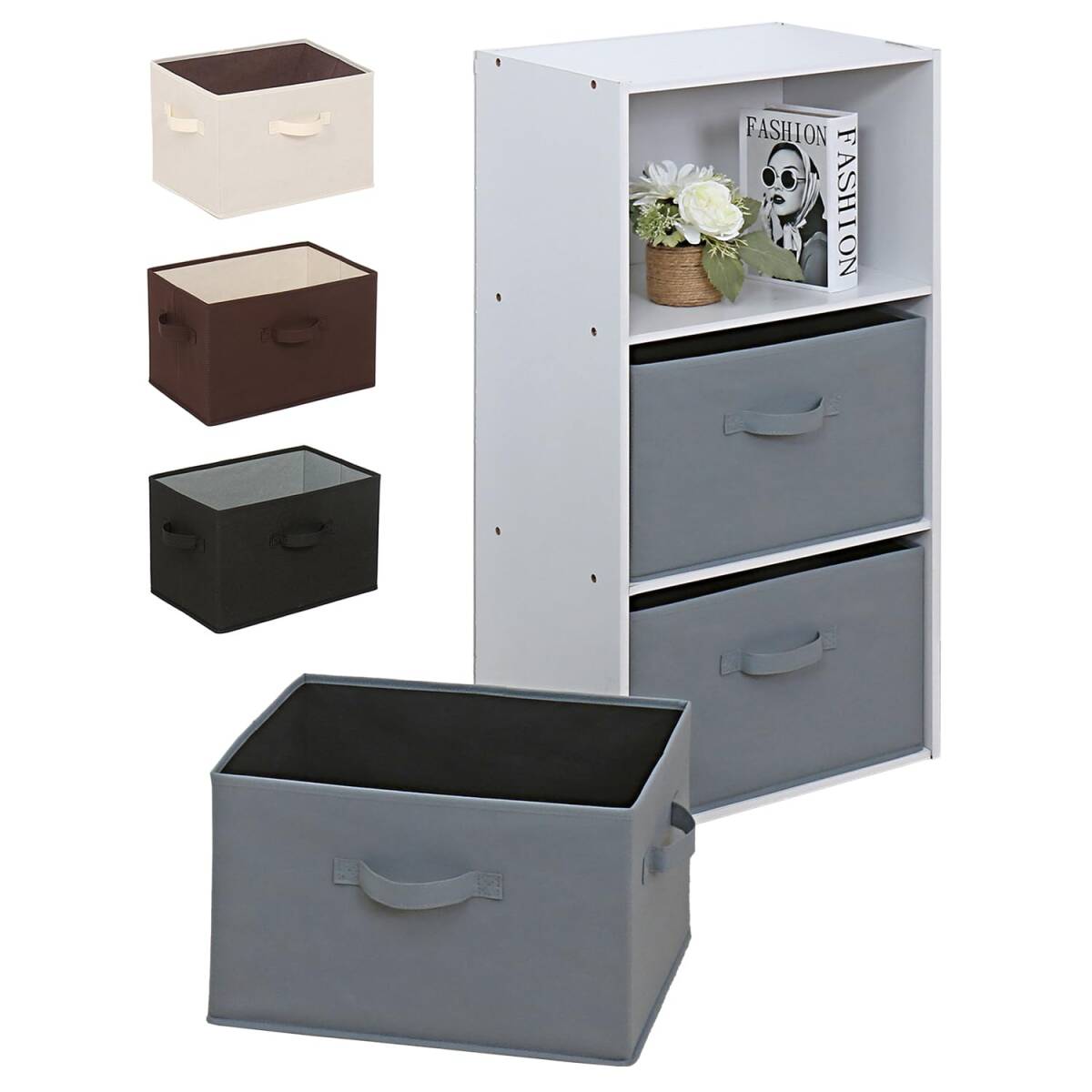 アストロ 収納ボックス 3個セット 不織布製 カラーボックスにぴったり グレー×ブラック 容量20L 衣類収納 おもちゃ収納 リビング収納 小物拍卖