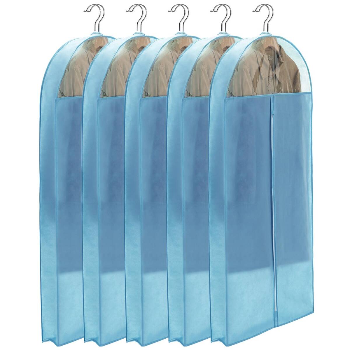 VECELO 衣類カバー 防塵カバー スーツカバー ハンガー 5枚組 マチ付き 湿気取り 防汚 衣装カバー コート ダウンジャケット Tシャツ拍卖