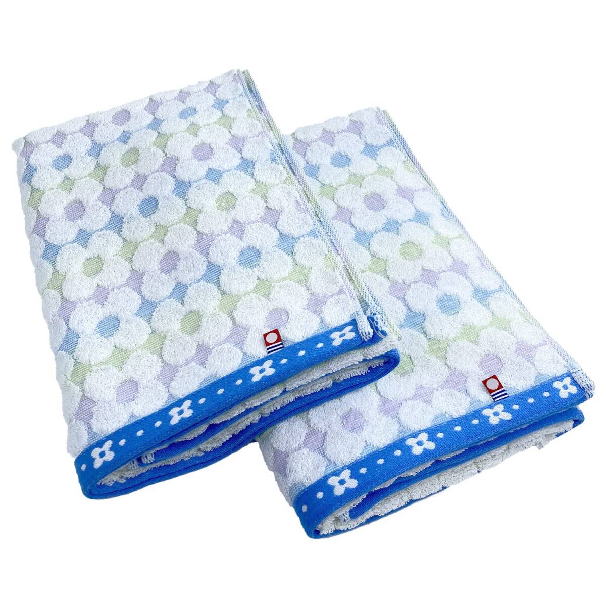 今治タオル ローラン バスタオル 60×120cm ブルー 2枚セット 国産 綿100% 薄手 吸水 速乾 花柄 普段使い拍卖