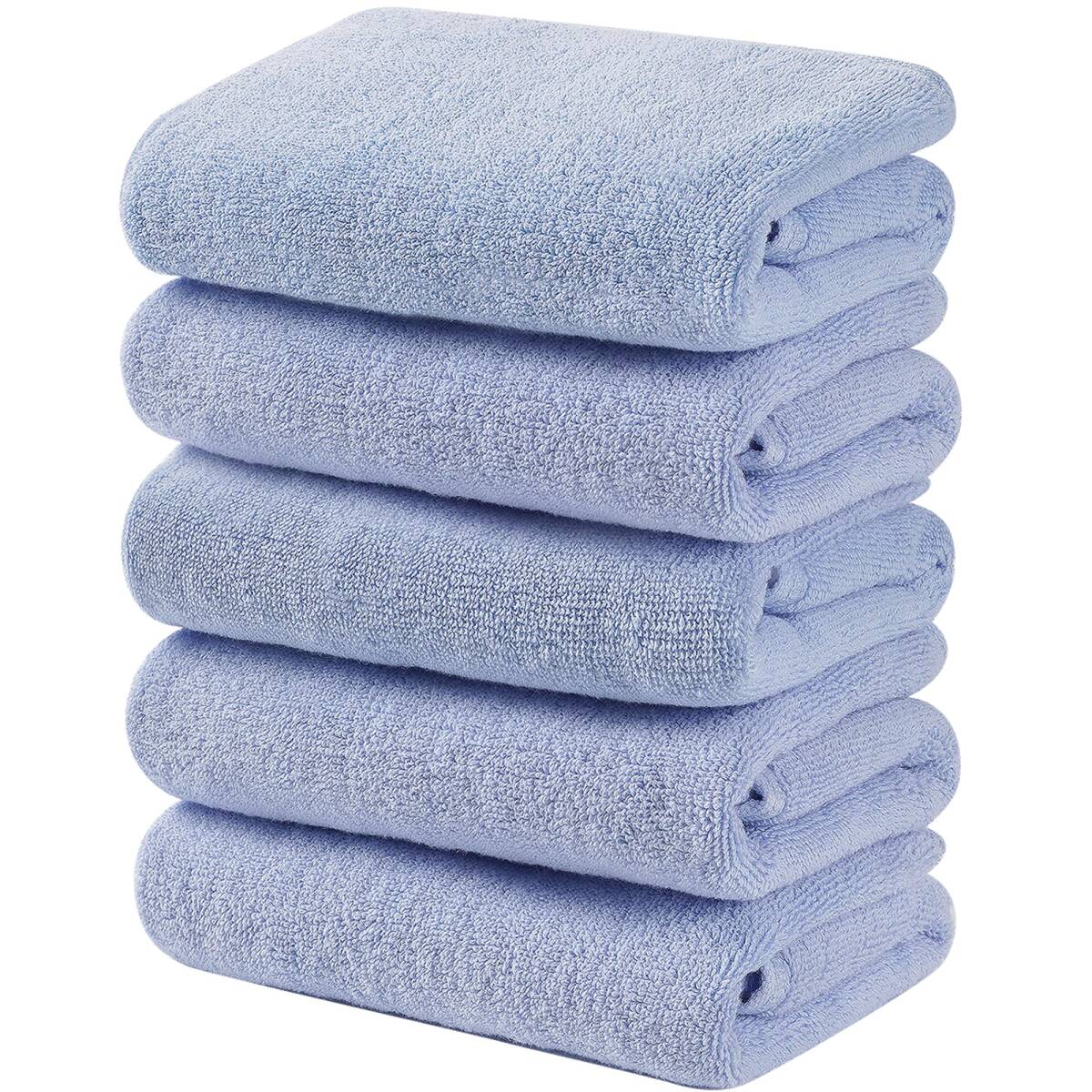 VECELO タオル フェイスタオル 5枚入 100%綿 71*34cm 丸洗い 高吸水 耐久性 毛羽落ち少ない 柔らか肌触り ブルー拍卖