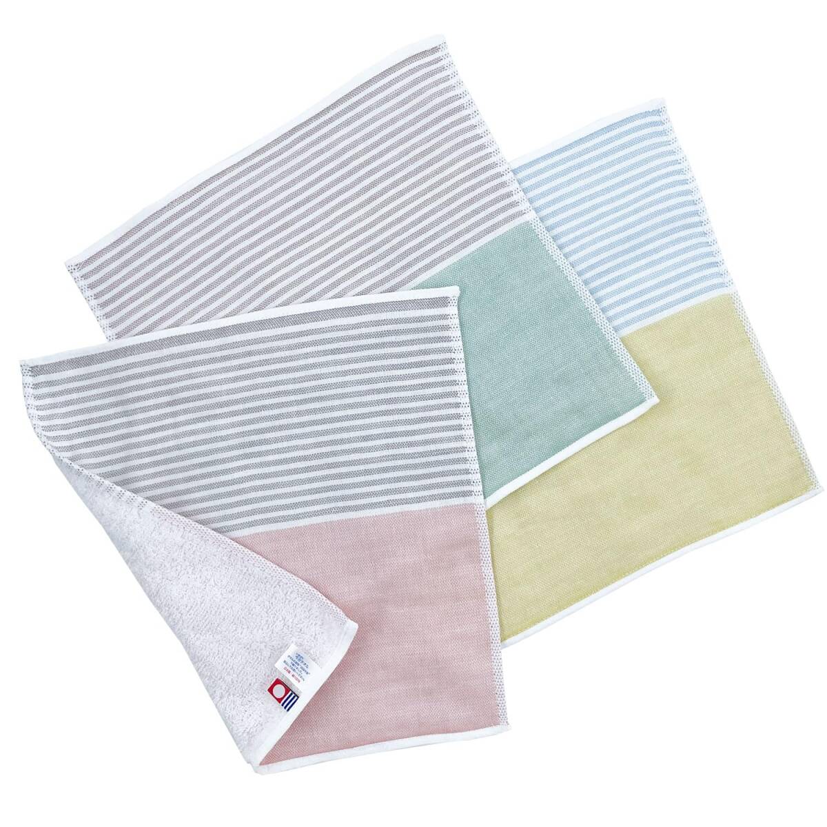 今治(Imabari) タオル 認定 ガーゼ&パイル ハンドタオル 3色セット フロネージュ タオルハンカチ 日本製 綿100% 25×25cm拍卖