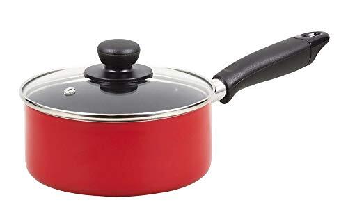 パール金属 片手鍋 レッド 16cm IH対応 ふっ素加工 ガラス蓋付 ジャストサイズ HB-4399拍卖