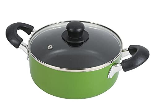 パール金属 ワコートレーディング 両手鍋 20cm ガラス蓋付 ふっ素加工 IH対応 グリーン ニューフォア HB-8598拍卖