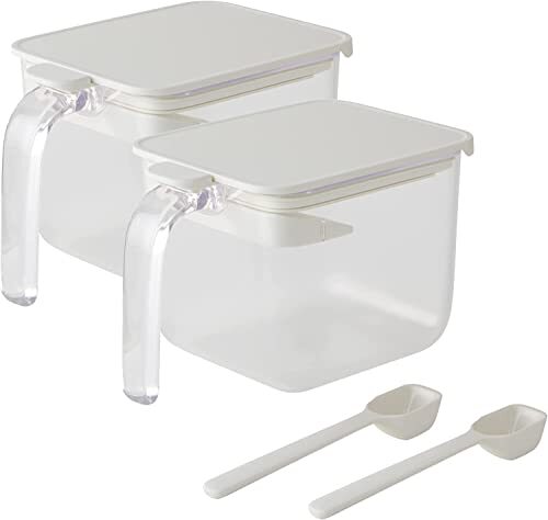 マーナ (marna) 調味料ポット スプーン付き (ワイド / 2個入り / ホワイト) 新生活 調味料入れ ( 塩 砂糖入れ ) グッドロッ拍卖