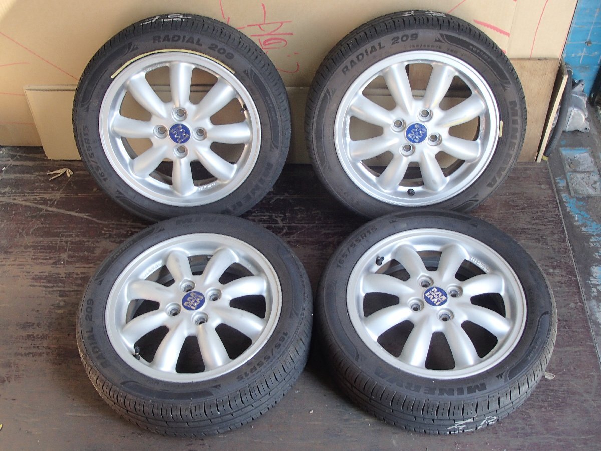 MINILITE / ミニライト 15インチ アルミタイヤ 4本 ■ 165/55/15 MINERVA 2024年製 約6mm H17年 L650S ミラジーノ外し拍卖