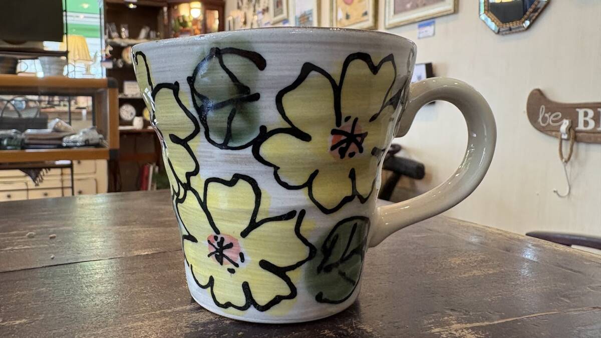 和風マグカップ★洋花イエローマグカップ 270ml 美濃焼 日本製★拍卖