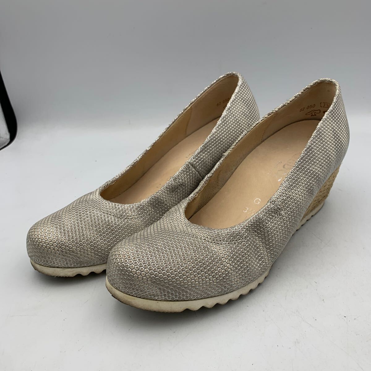 S129 GABOR ガボール レディース ウェッジソール パンプス サイズ 3.5 約 23cm シルバー エスパドリーユ 拍卖