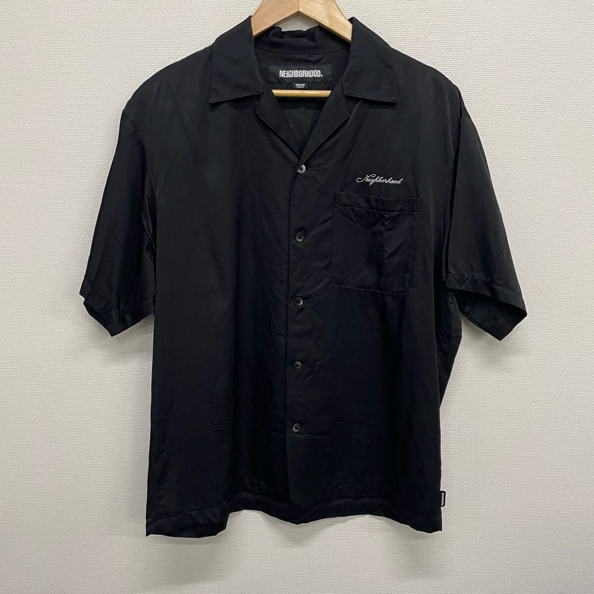 【NEIGHBORHOOD】ネイバーフッド★半袖シャツ SOLID-COLOR HAWAIIAN SHIRT sizeM 231TSNH-SHM10 ブラック 06拍卖