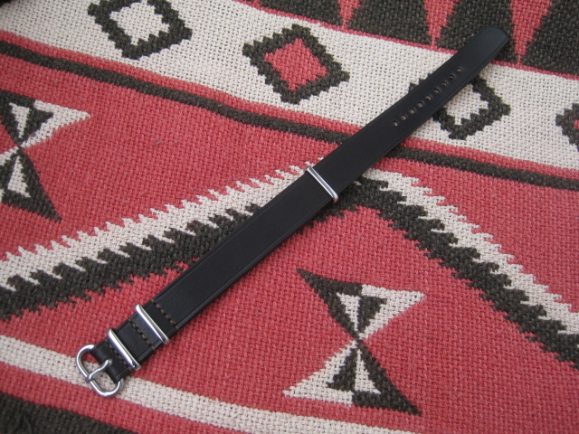 ★サドルレザー 牛ヌメ革 NATOタイプ 時計バンド ベルト ブラック 18mm ミリタリー ②★ 手縫い サドルレザー ハンドメイド拍卖