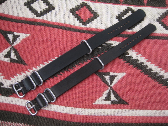 ★サドルレザー 牛ヌメ革 NATOタイプ 時計バンド ベルト ブラック 18mm ミリタリー★ 手縫い サドルレザー ハンドメイド拍卖