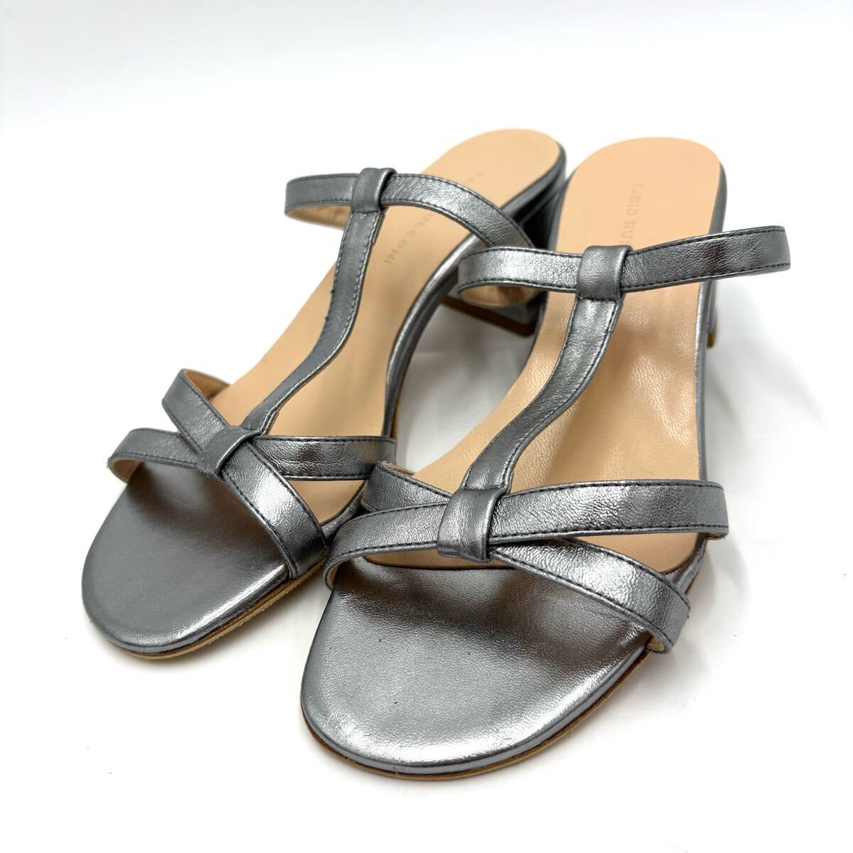 A ■ イタリア製 '洗練されたデザイン' FABIO RUSCONI ファビオルスコーニ 本革 LEATHER ヒール サンダル ミュール EU36 22.5cm 婦人靴 拍卖