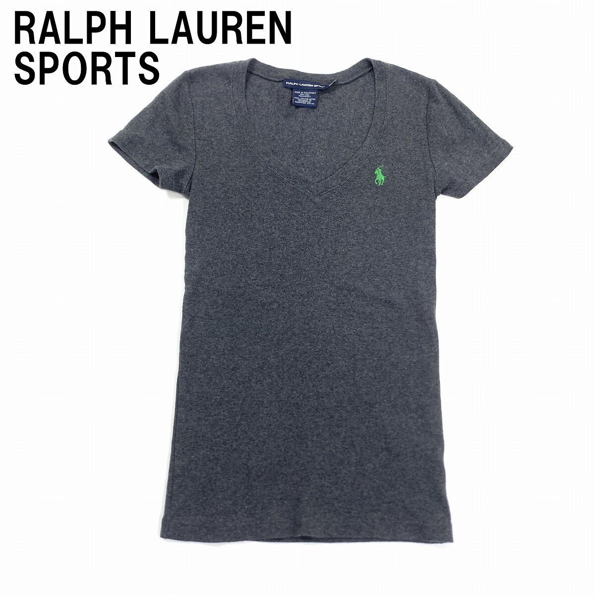RALPH LAUREN SPORTS ラルフローレンスポーツ 半袖Tシャツ 綿 コットン Vネック ワンポイント刺 グレー XS YC453拍卖