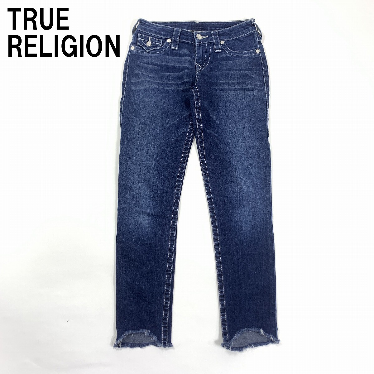TRUE RELIGION トゥルーレリジョン デニム ジーンズ 綿 コットン ダメージ テーパード 青 紺 ブルー ネイビー 25 YC482拍卖