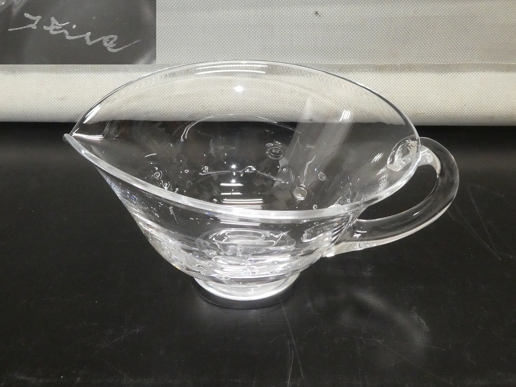 ●作家物 工芸ガラス 銘在 ソースポット ソースボート 気泡ガラス 泡 硝子 ハンドクラフト グレイビーボート●拍卖